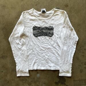 VINTAGE HARLEY DAVIDSON LONGSLEEVE SHIRT WOMENS LARGE WHITE 00S Y2K BIKER